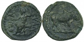 CAPPADOCIA. Tyana. Trajan, 98-117. Hemiassarion (Bronze) Humped bull standing to right. Rev. TYAN-EΩN Zeus seated to left, holding patera in his right...