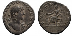 Hadrian AR Denarius. Rome, AD 119-122. 
IMP CAESAR TRAIAN HADRIANVS AVG, laureate, draped and cuirassed bust of Hadrian right / P M TR P COS III, Sal...