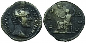 Divus Antoninus Pius, died 161. 
Denarius (Silver) Rome, struck under Marcus Aurelius. DIVVS ANTONINVS Bare head of Divus Antoninus Pius to right. Re...