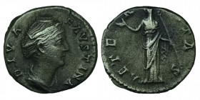 DIVA FAUSTINA I (Died 140/1). 
Denarius, Rome. Struck under Antoninus Pius. Obv: DIVA FAVSTINA. Draped bust right. Rev: AETERNITAS. Aeternitas (or Ju...