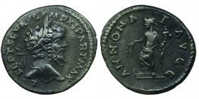 Septimius Severus, 193-211. 
Laodikeia, circa AD 198-202, Denarius, AR, L SEPT SEV AVG IMP XI PART MAX, laureate head right / ANNONA AVGG, Annona put...