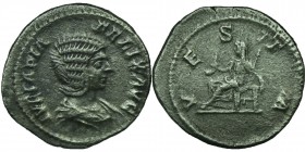 Julia Domna AD 193-217. 
Rome Denarius, IVLIA PIA FELIX AVG, draped bust right / VESTA, Vesta seated left, holding simpulum and sceptre. good very fi...