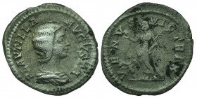 Plautilla (wife of Caracalla) AR Denarius. Rome, AD 202-205. PLAVTILLA AVGVSTA, draped bust right / VENVS VICTRIX, Venus standing left, holding apple ...
