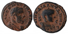 Macrinus and Diadumenian Æ Tetradrachm of Antioch, Syria. AD 217-218. Laureate bust of Macrinus r., wearing paludamentum and cuirass / Bare-headed bus...