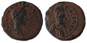 Mesopotamia. Edessa. Gordian III, with Abgar X Phraates AD 238-244. 
Bronze Æ, AVTOK K M ANT ΓOPΔIANOC CE, radiate, draped, cuirassed bust right; sta...
