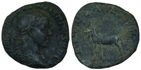 PHILİPPUS II. Sesterce.AD, 248.
Obv: Laureate, head right, Obv: Deer marching to the left. In the exergue S C. RIC 264, Condition Very Good 13 gr. 28...