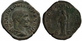 Philippus I Arabs (244-249 AD). 
AE Sestertius, Roma, Obv. IMP M IVL PHILIPPVS AVG, Laureate, draped and cuirassed bust right.
Rev. AEQVITAS AVGG / ...