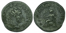 Philippus I Arabs (244-249 AD). 
AR Antoninianus Rome, 244-247 AD.
Obv. IMP M IVL PHILIPPVS AVG, Radiate, draped and cuirassed bust to right.
Rev. ...