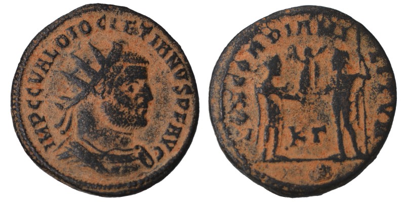 Diocletian. A.D. 284-305. 
Æ radiate fraction Cyzicus, ca. A.D. 295-299. IMP C ...