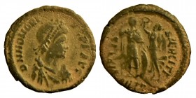 Honorius, 393-423. Follis
AE, Antiochia, 395-401. D N HONOR-IVS P F AVG Pearl-diademed, draped and cuirassed bust of Honorius to right. Rev. VIRTVS E...