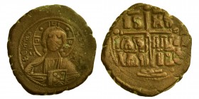ROMANOS III. Argyros 1028-1034. 
Anonymous AE Follis, Nibbled bust of Christos Pantokrator v.v. IC - XC [EMMANOYHL] / IS - XS - bAS-ILE - bAS-ILE ste...