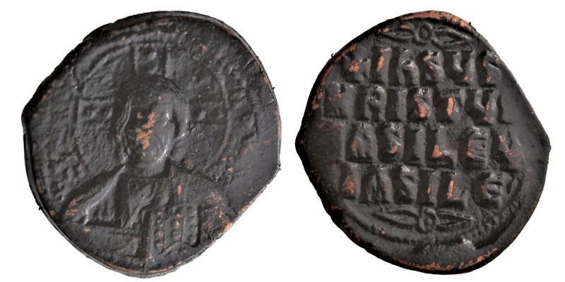 Byzantine, Basil II Bulgaroktonos. AD 976-1025. Constantinople. Follis Æ Conditi...