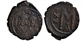 Nicephorus I. 802-811. 
AE follis Constantinople mint. Crowned facing busts of Nicephorus and Stauracius, each wearing chlamys; cross above / Large M...