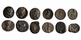 6 pieces, greek and roman coins, as seen