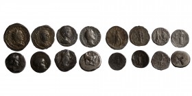 8 pieces, greek and roman coins, as seen