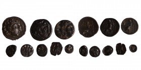 8 pieces, greek coins, as seen