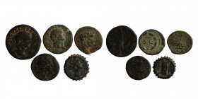 5 pieces, greek and roman coins, as seen