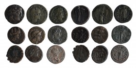 9 pieces, greek and roman coins, as seen