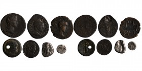 7 pieces, greek and roman coins, as seen