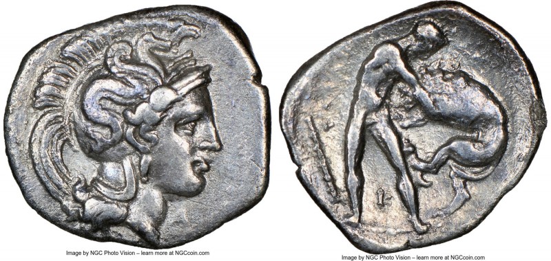 CALABRIA. Tarentum. Ca. 380-280 BC. AR diobol (13mm, 2h). NGC XF. Head of Athena...