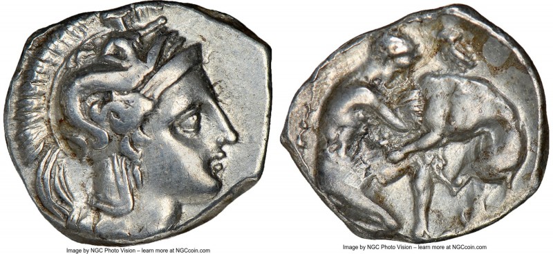 CALABRIA. Tarentum. Ca. 380-280 BC. AR diobol (13mm, 1h). NGC Choice VF. Head of...