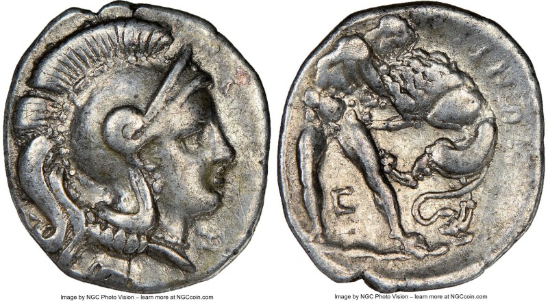 CALABRIA. Tarentum. Ca. 380-280 BC. AR diobol (14mm, 5h). NGC Choice VF. Head of...