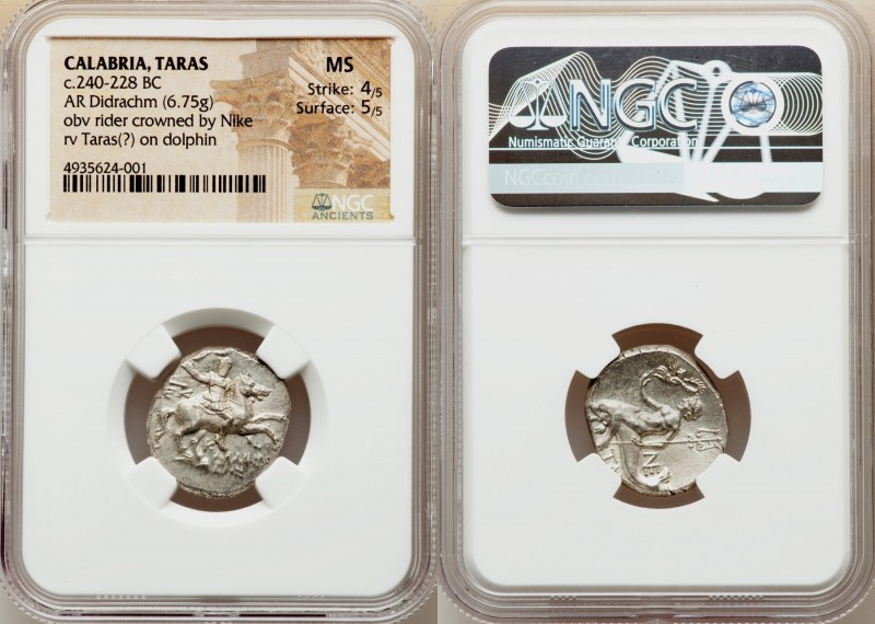 CALABRIA. Tarentum. Ca. 240-228 BC. AR stater or didrachm (21mm, 6.75 gm, 2h). N...