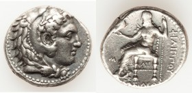 MACEDONIAN KINGDOM. Philip III Arrhidaeus (323-317 BC). AR tetradrachm (27m, 17.11 gm, 1h). About VF. Babylon. Head of Heracles right, wearing lion sk...