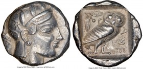 ATTICA. Athens. Ca. 465-455 BC. AR tetradrachm (24mm, 17.17 gm, 5h). NGC XF 5/5 - 4/5. Head of Athena right, wearing crested Attic helmet ornamented w...