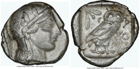 ATTICA. Athens. Ca. 455-440 BC. AR tetradrachm (24mm, 17.16 gm, 2h). NGC XF 4/5 - 3/5. Early transitional issue. Head of Athena right, wearing crested...