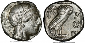 ATTICA. Athens. Ca. 440-404 BC. AR tetradrachm (23mm, 17.18 gm, 1h). NGC AU 4/5 - 3/5. Mid-mass coinage issue. Head of Athena right, wearing crested A...