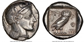 ATTICA. Athens. Ca. 440-404 BC. AR tetradrachm (25mm, 17.15 gm, 8h). NGC Choice XF 5/5 - 4/5. Mid-mass coinage issue. Head of Athena right, wearing cr...
