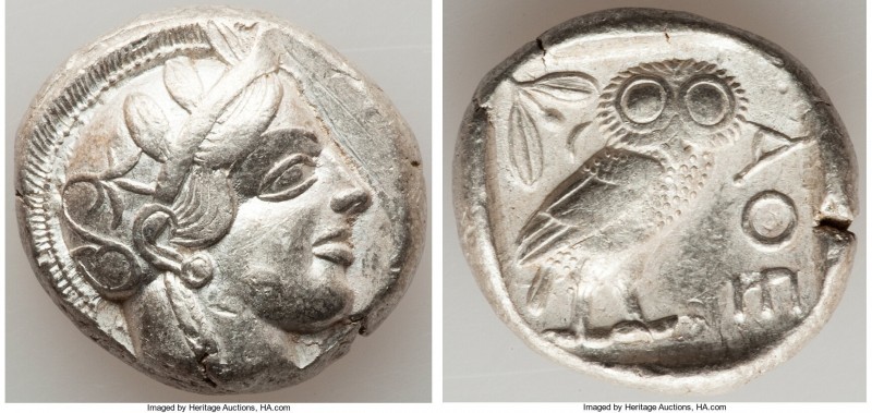 ATTICA. Athens. Ca. 440-404 BC. AR tetradrachm (25mm, 17.13 gm, 4h). XF. Mid-mas...