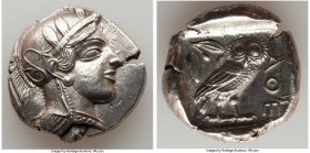 ATTICA. Athens. Ca. 440-404 BC. AR tetradrachm (27mm, 17.13 gm, 8h). AU. Mid-mass coinage issue. Head of Athena right, wearing crested Attic helmet or...