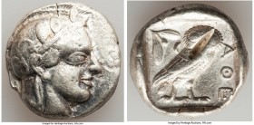 ATTICA. Athens. Ca. 440-404 BC. AR tetradrachm (25mm, 17.14 gm, 11h). VF, test cut. Mid-mass coinage issue. Head of Athena right, wearing crested Atti...