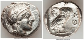 ATTICA. Athens. Ca. 440-404 BC. AR tetradrachm (25mm, 17.18 gm, 1h). AU. Mid-mass coinage issue. Head of Athena right, wearing crested Attic helmet or...
