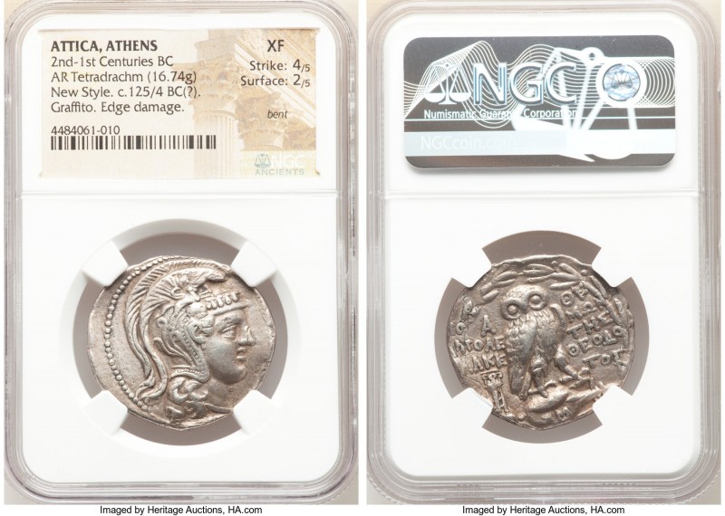 ATTICA. Athens. 2nd-1st centuries BC. AR tetradrachm (31mm, 16.74 gm, 11h). NGC ...