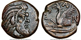 CIMMERIAN BOSPORUS. Panticapaeum. 4th century BC. AE (22mm, 12h). NGC Choice VF. Head of bearded Pan right / Π-A-N, forepart of griffin left, sturgeon...