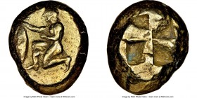 MYSIA. Cyzicus. Ca. 500-450 BC. EL stater (18mm, 16.07 gm). NGC XF 4/5 - 4/5. Nude youth kneeling left, holding tunny fish by the tail in right hand, ...