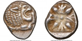 IONIA. Miletus. Ca. late 6th-5th centuries BC. AR 1/12 stater or obol (10mm). NGC AU. Milesian standard. Forepart of roaring lion left, head reverted ...