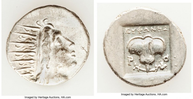 CARIAN ISLANDS. Rhodes. Ca. 88-84 BC. AR drachm (16mm, 2.38 gm, 11h). VF. Plinth...
