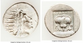 CARIAN ISLANDS. Rhodes. Ca. 88-84 BC. AR drachm (16mm, 2.38 gm, 11h). VF. Plinthophoric standard, Euphanes, magistrate. Radiate head of Helios right /...