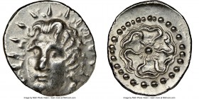 CARIAN ISLANDS. Rhodes. Ca. 84-30 BC. AR drachm (20mm, 6h). NGC AU, brushed. Radiate head of Helios facing, turned slightly left, hair parted in cente...