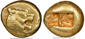 LYDIAN KINGDOM. Alyattes or Walwet (ca. 610-546 BC). EL third-stater or trite (13mm, 4.71 gm). NGC Choice VF S 5/5 - 4/5, countermark. Uninscribed, Ly...