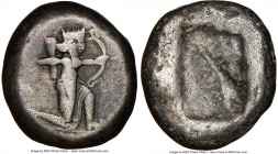 ACHAEMENID PERSIA. Darius I-Xerxes I (ca. 505-480 BC). AR siglos (15mm, 5.29 gm). NGC Choice Fine 5/5 - 4/5. Sardes mint. Persian king or hero, wearin...