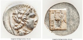 LYCIAN LEAGUE. Masicytes. Ca. 48-20 BC. AR hemidrachm (15mm, 2.07 gm, 12h). AU. Series 1. Laureate head of Apollo right; Λ-Y below / M-A, cithara (lyr...