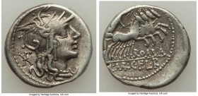 Q. Marcius (ca. 118-117 BC). AR denarius (19mm, 3.89 gm, 12h). Choice VF. Rome. Helmeted head of Roma right with curl on left shoulder, X (mark of val...