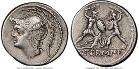 Q. Minucius Thermus M.f. (103 BC). AR denarius (19mm, 10h). NGC XF. Head of Mars left wearing crested helmet decorated with laurel branch / Q•THERM•MF...