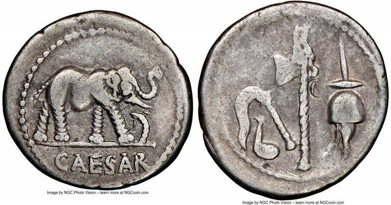 Julius Caesar, as Dictator (49-44 BC). AR denarius (19mm, 3.68 gm, 2h). NGC Choi...