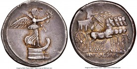 Octavian, as Sole Imperator (31-27 BC). AR denarius (20mm, 3.80 gm, 10h). NGC Choice VF 4/5 - 2/5, scratches, edge cut, marks. Rome or Italian mint, a...